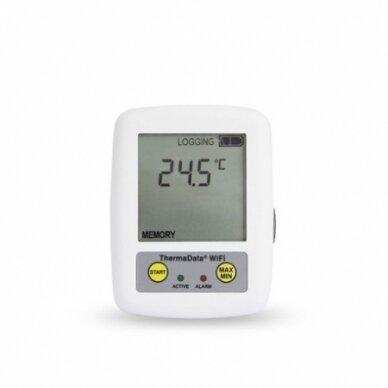Daugkartinis temperatūros registratorius ThermaData TD su vienu vidiniu sensoriumi, max/min funkcija, aliarmu ir WiFi su METROLOGINE PATIKRA ETI 298-001