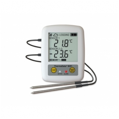 Daugkartinis temperatūros registratorius ThermaData TD2F su dviem išoriniais sensoriais, max/min funkcija, aliarmu ir WiFi ETI 298-111
