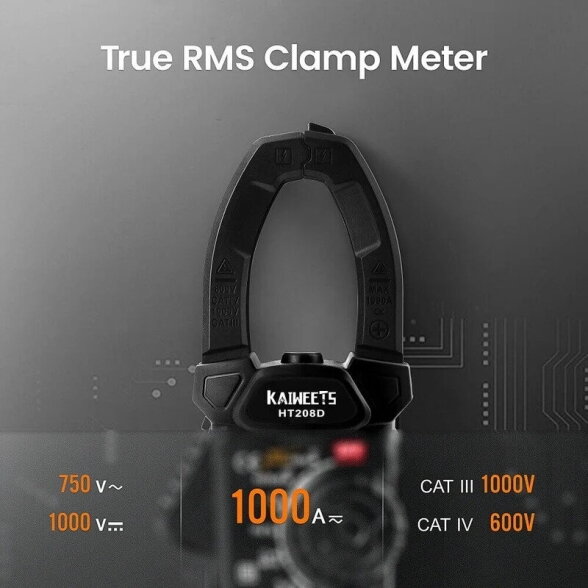 KAIWEETS HT208D skaitmeninės srovės matavimo replės, AC/DC, 1000 A, True RMS 2