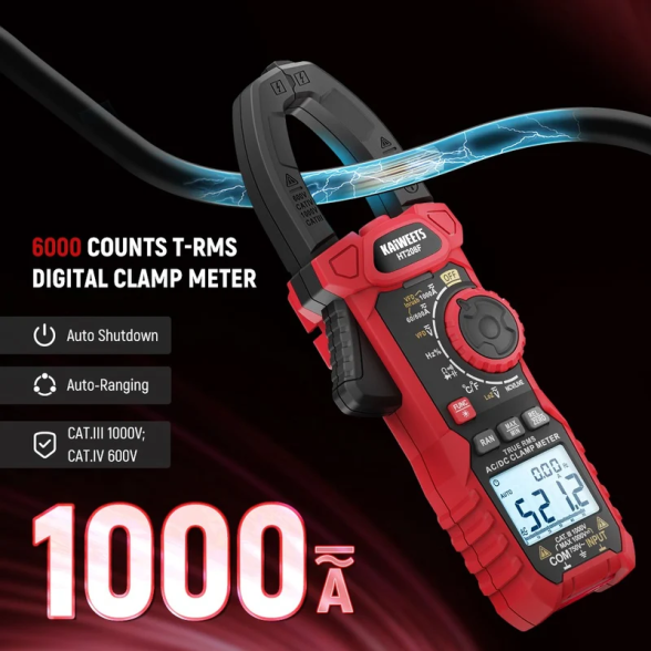 KAIWEETS HT208F skaitmeninės srovės matavimo replės, AC/DC, 1000 A, True RMS 2
