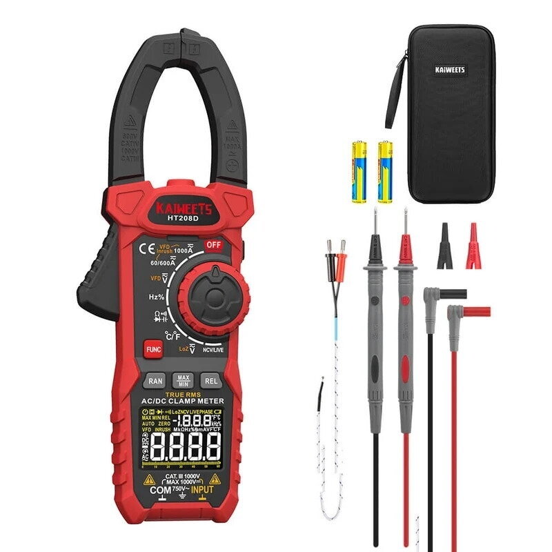 KAIWEETS HT208D skaitmeninės srovės matavimo replės, AC/DC, 1000 A, True RMS 1 KAIWEETS HT208D skaitmeninės srovės matavimo replės, AC/DC, 1000 A, True RMS 1