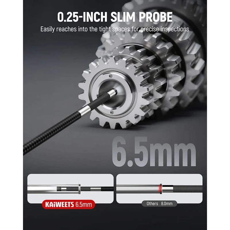KAIWEETS KBA02 endoskopas su valdoma 210° kameros galvute, 6,5 mm, 1,6 m 3
