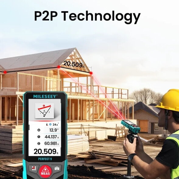 MILESEEY P9 lazerinis atstumo matuoklis su 4× kamera ir P2P, 300 m su stovu 5