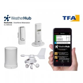 Klimato stebėjimo sistema su lietaus ir vėjo matuokliu TFA WEATHERHUB