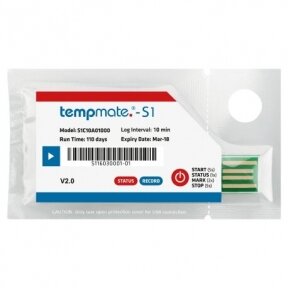 Vienkartinis temperatūros registratorius TEMPMATE S1 V2 USB su gamintojo kalibravimo sertifikatu galiojančiu 2 metus nuo kalibravimo datos