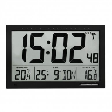 Skaitmeninis radijo bangomis valdomas XL dydžio laikrodis su vidaus ir lauko termometru TFA 60-4510-01