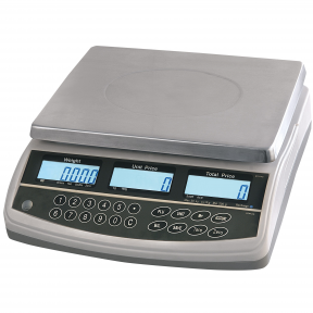 Sertifikuotos kainą skaičiuojančios elektroninės svarstyklės su metrologine patikra, QTP- MR iki 15 kg svorio. Padalos vertė: 5 g. Platformos matmenys: 230x300 mm, be stovo