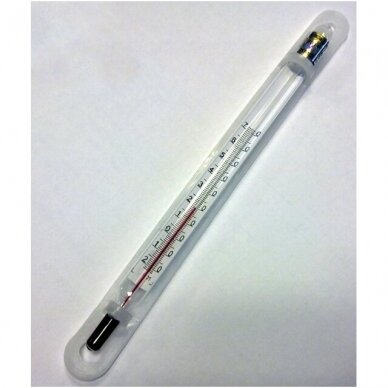 Stiklinis termometras TS-10 su apsauga (nuo -30°C iki +100°C) SU METROLOGINE PATIKRA (Ukraina, PJSC STEKLOPRIBOR) 1