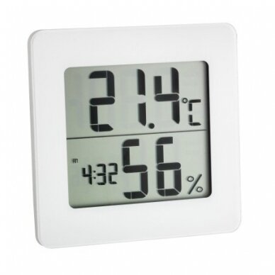 Termometras - higrometras su laikrodžiu, data ir žadintuvu SU METROLOGINE PATIKRA TFA 30-5033-02